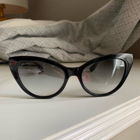 JIMMY CHOO | Black cat-eye shaped frames embellished with glitter Sunglasses - Picture 1 of 9